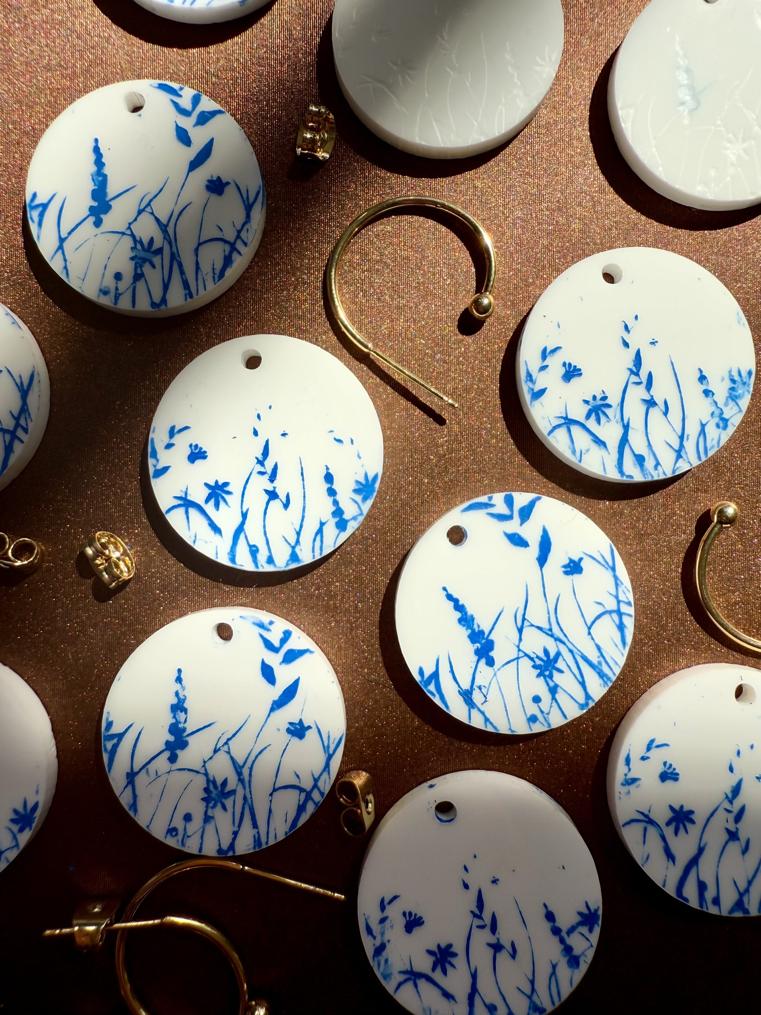 Delftware Meadow Ellipse Earrings