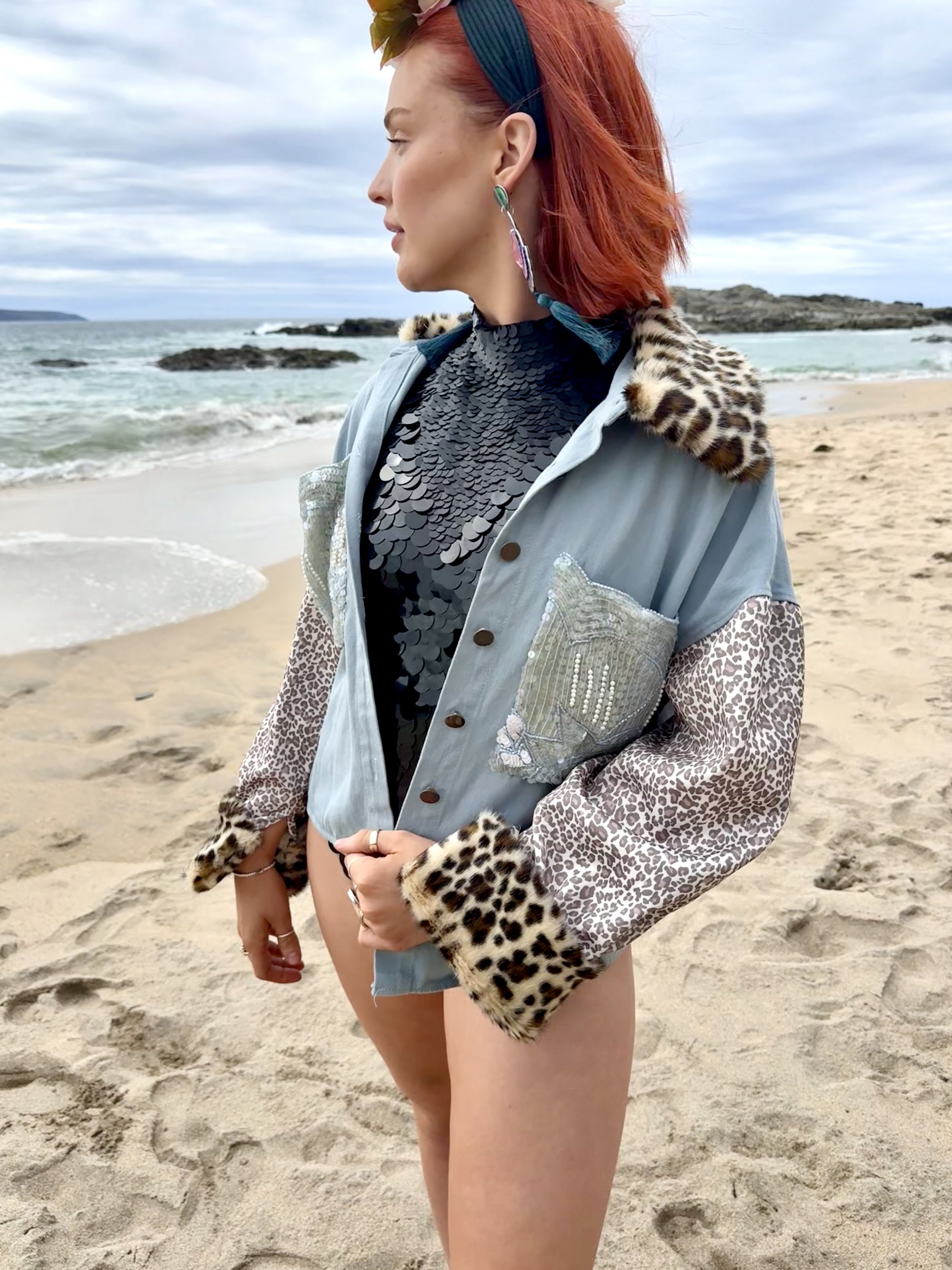 Reworked Pale Blue and Print Shirt