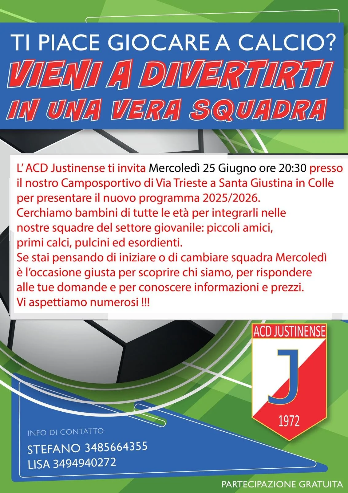 ⚽ Porte Aperte 25 Giugno – Vieni a scoprire il nostro vivaio!