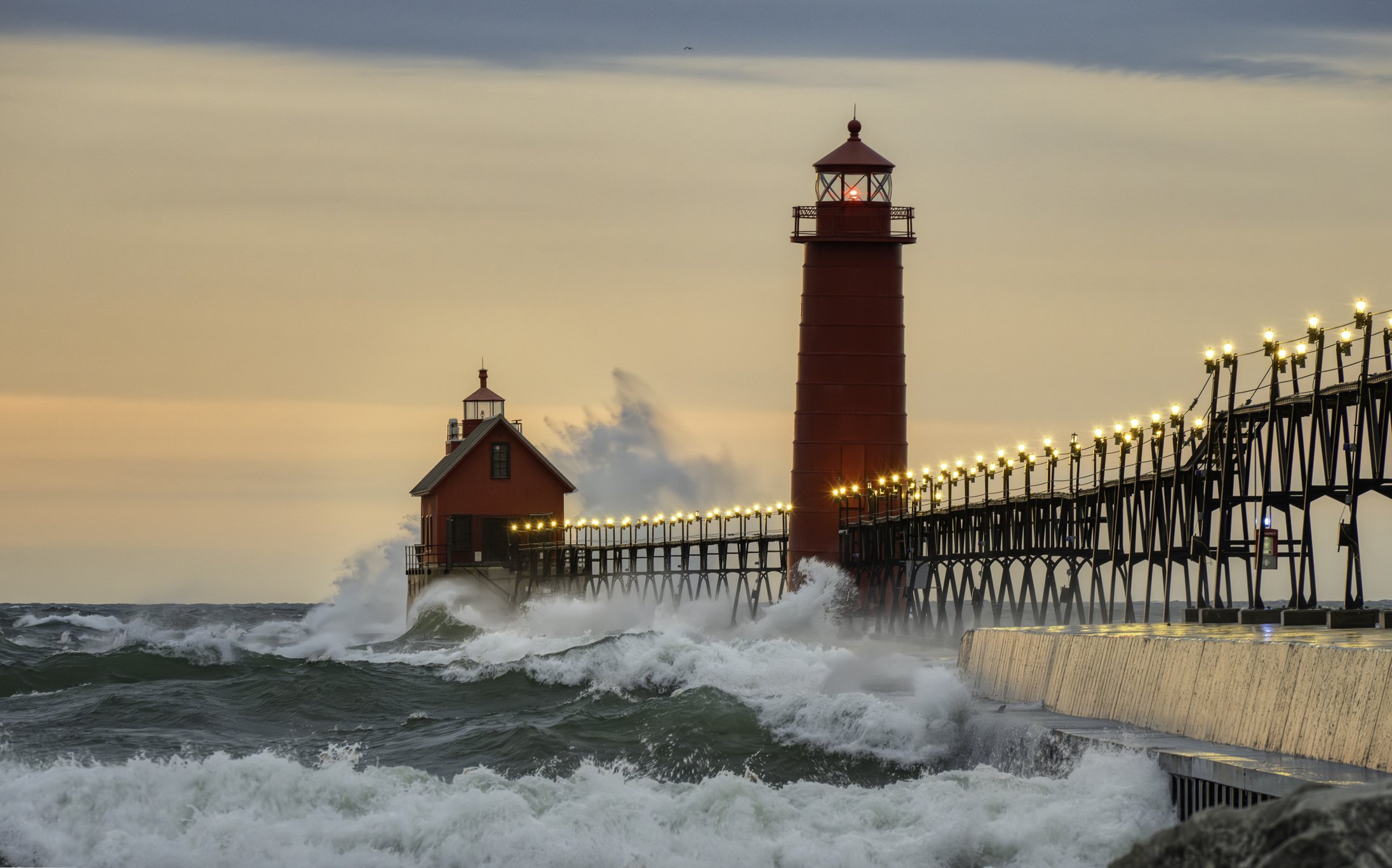 Grand Haven South Pierhead Outer Lighthouse on Lake Michigan, in Michigan