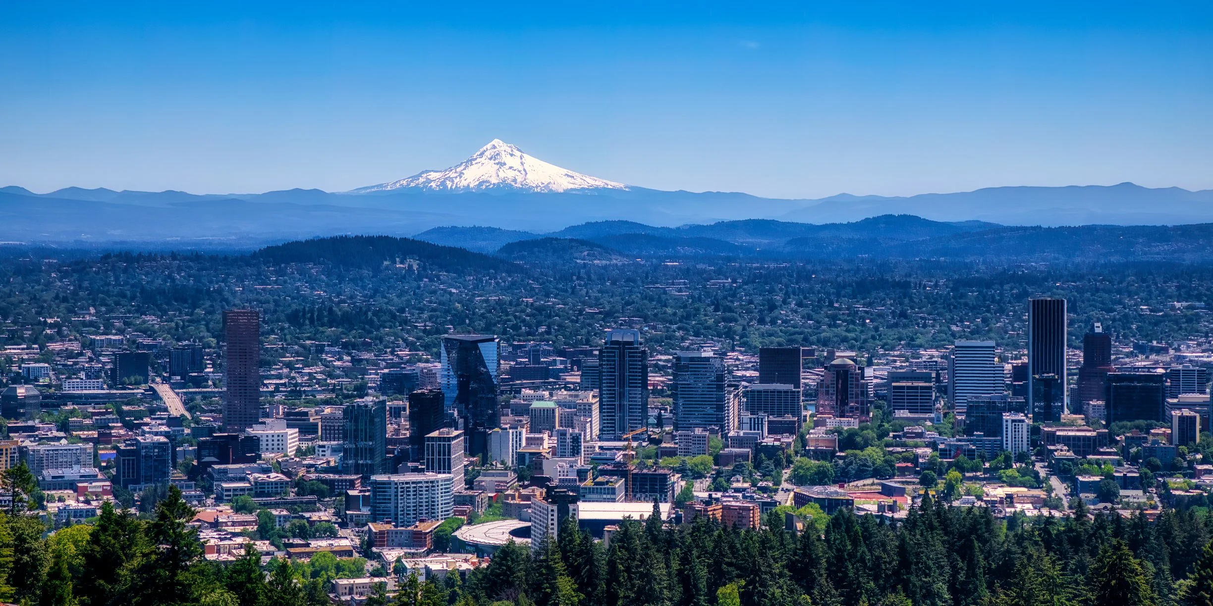 Skyline view of Portland, Oregon export hub