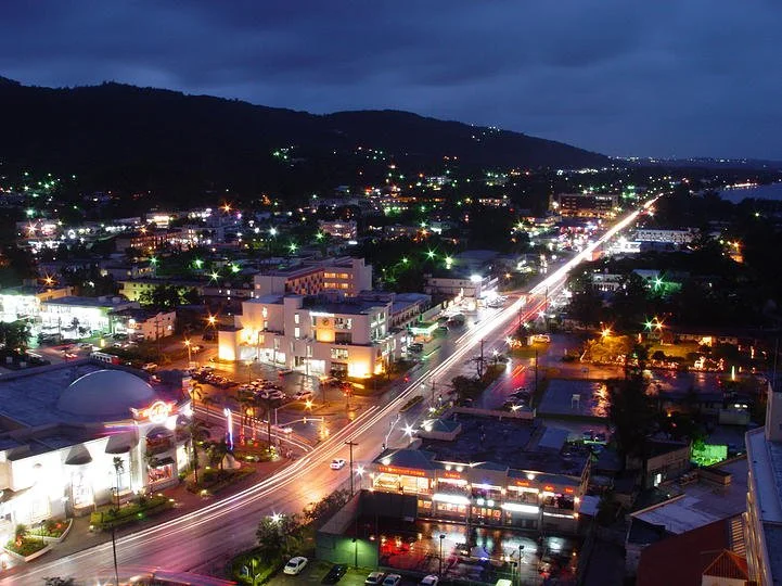 Night aerial view of Saipan, Norther Mariana Island export hub