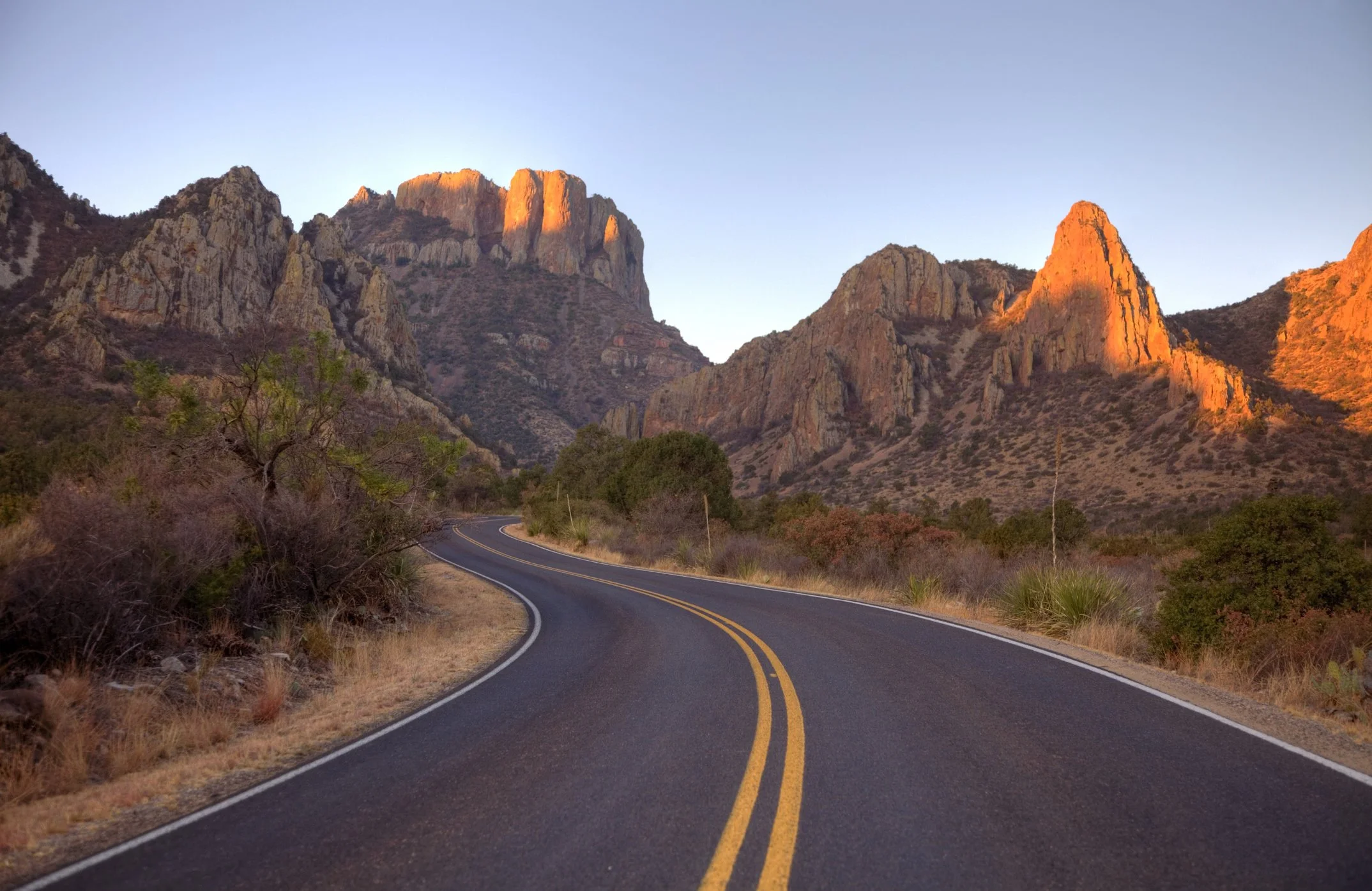 Scenic mountain road in the Chisos Basin of Big Bend National Park in West Texas