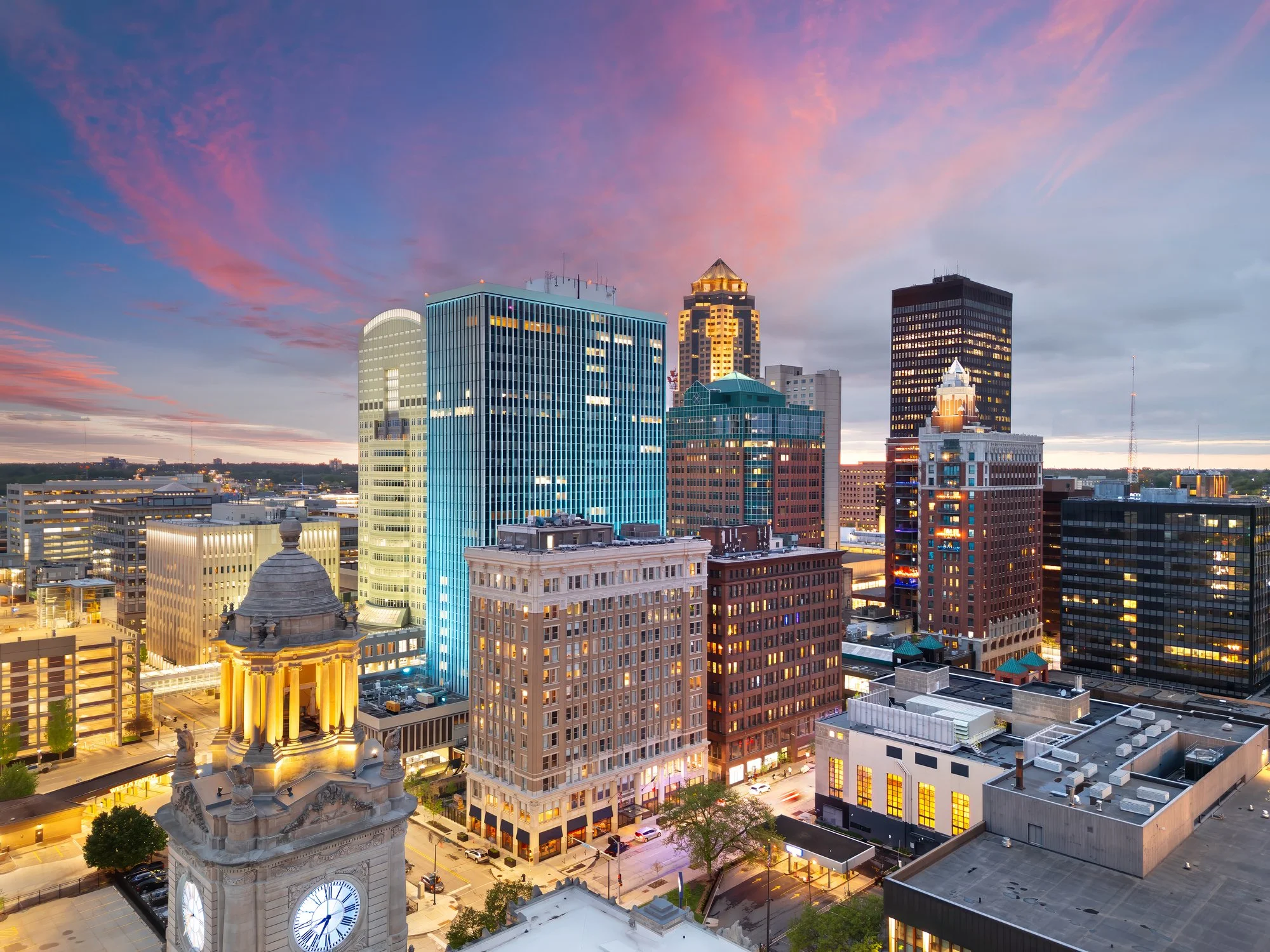Skyline of Des Moines, Iowa export hub