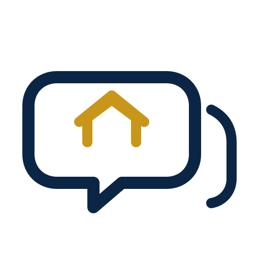 Icon of a chat bubble with a house inside it.