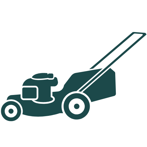 Illustration of a lawn mower with a grass collection bag.