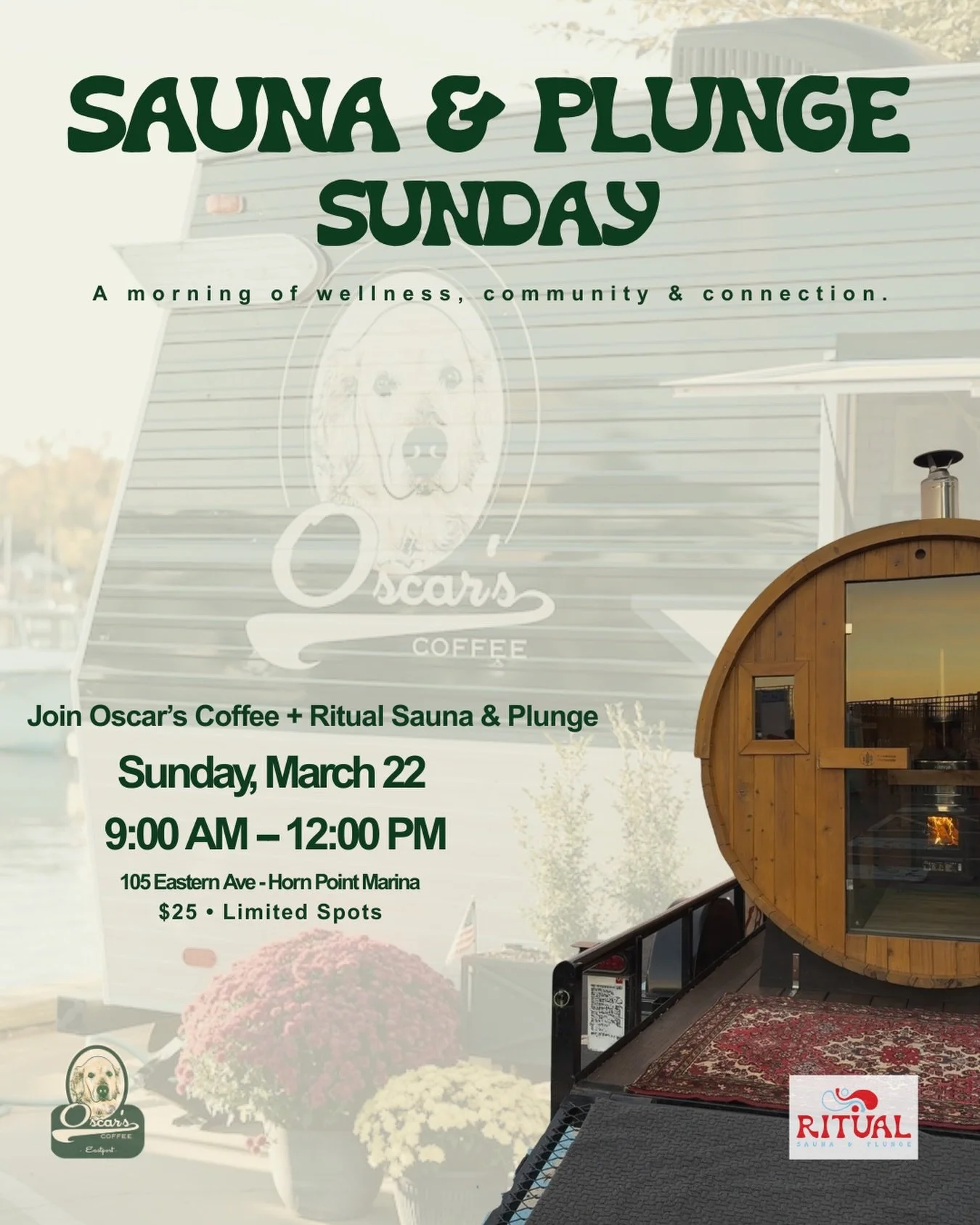 SAUNA &amp; PLUNGE SUNDAY IS HERE 🔥🧊

Looking for a way to close out the week feeling refreshed and reconnected? This is Annapolis&rsquo; first pop-up mobile sauna + cold plunge experience.

Join us for a morning of contrast therapy with @ritualmob