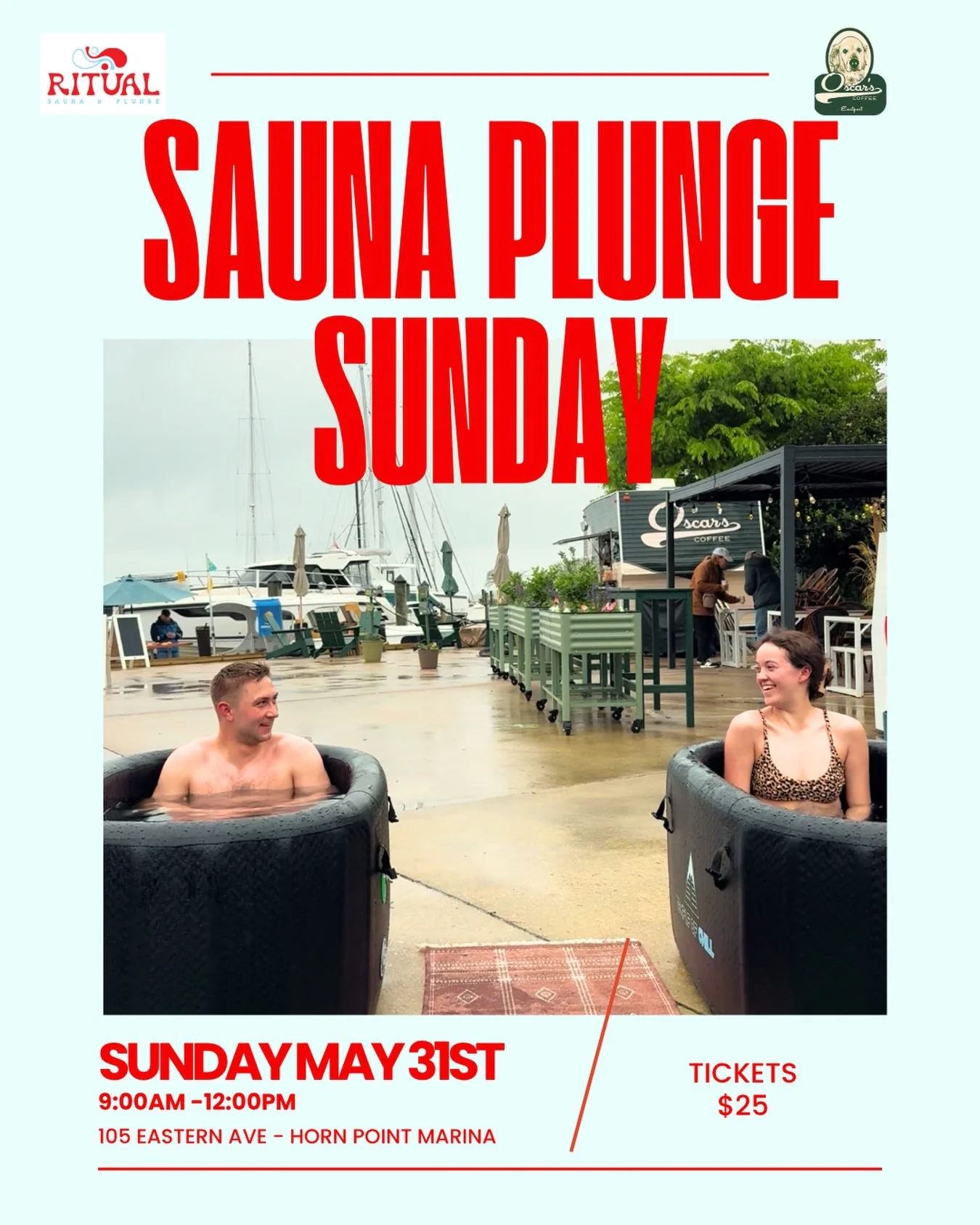 SAUNA &amp; PLUNGE SUNDAY 🔥🧊

Refresh for your week ahead and join us for a morning of contrast therapy and coffee✨

🗓️Sunday, May 31st
🕗9:00 - 12:00pm
📍Horn Point Marina

Cycle between the wood-burning sauna and cold plunge tubs at your own pac