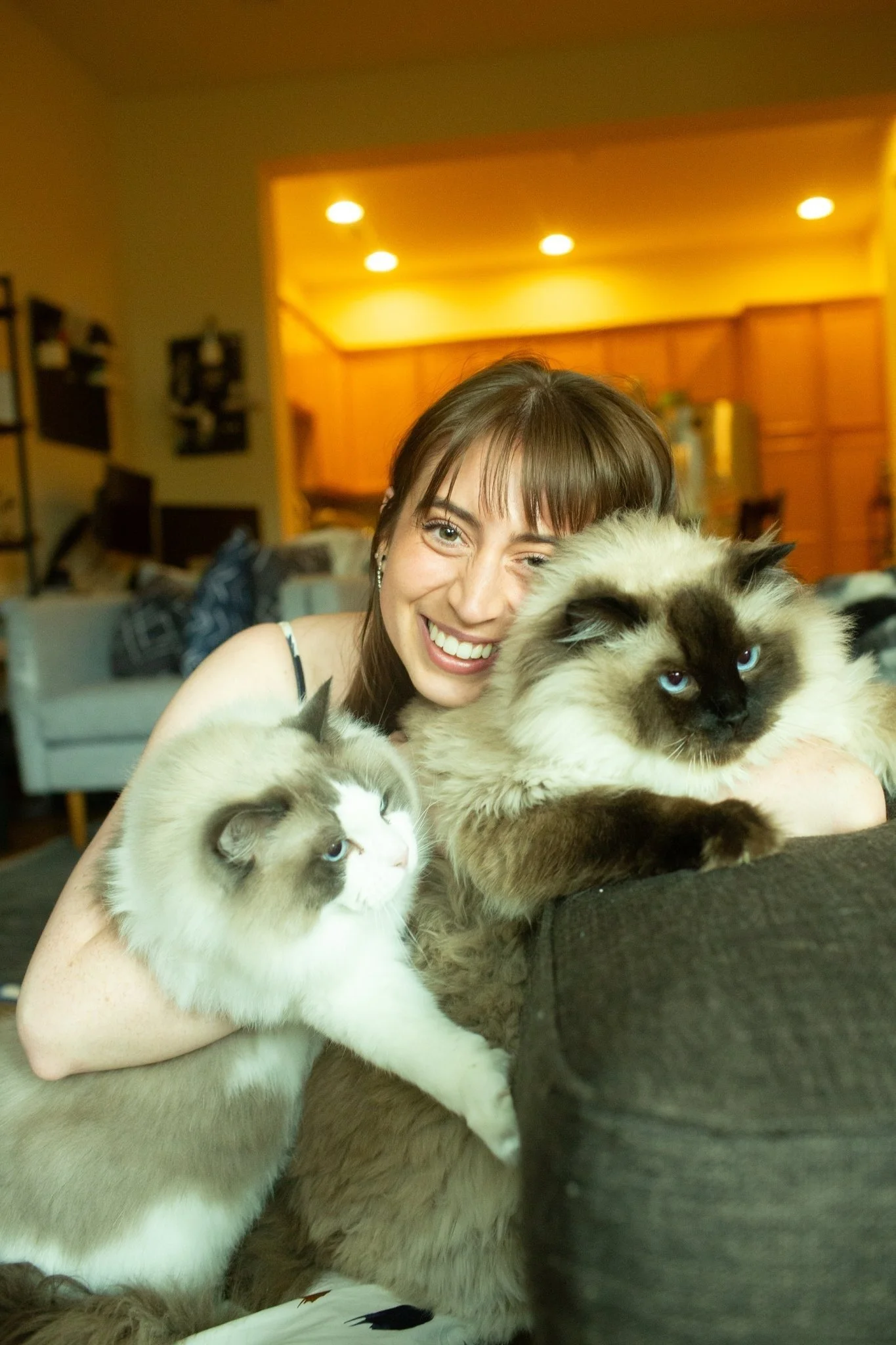 Founder and owner of Le Chaton Tutus with her two ragdolls.