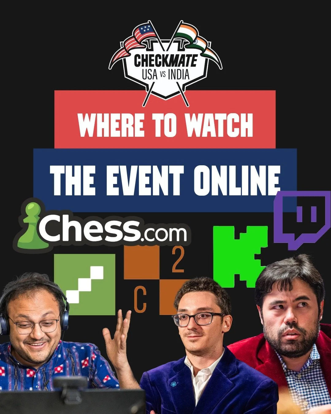 🔥 The day has finally arrived.
Tonight, the arena lights up for Checkmate: 🇺🇸 USA vs India 🇮🇳
This is not just chess. It is a full-throttle arena spectacle.
♟️ Watch the showdown unfold:
@wwwchesscom
Twitch & Kick with @gmhikaru
@chessbase