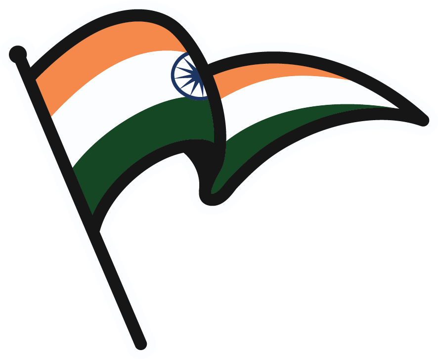 Stylized illustration of the Indian flag with orange, white, green stripes, and a blue Ashoka Chakra near the top.