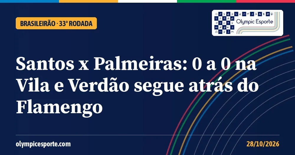 Santos x Palmeiras pela 33ª rodada do Brasileirão 2026: 0 a 0 na Vila Belmiro