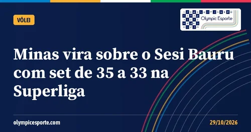 Capa Olympic Esporte: Minas vira sobre o Sesi Bauru com set de 35 a 33 na Superliga Masculina