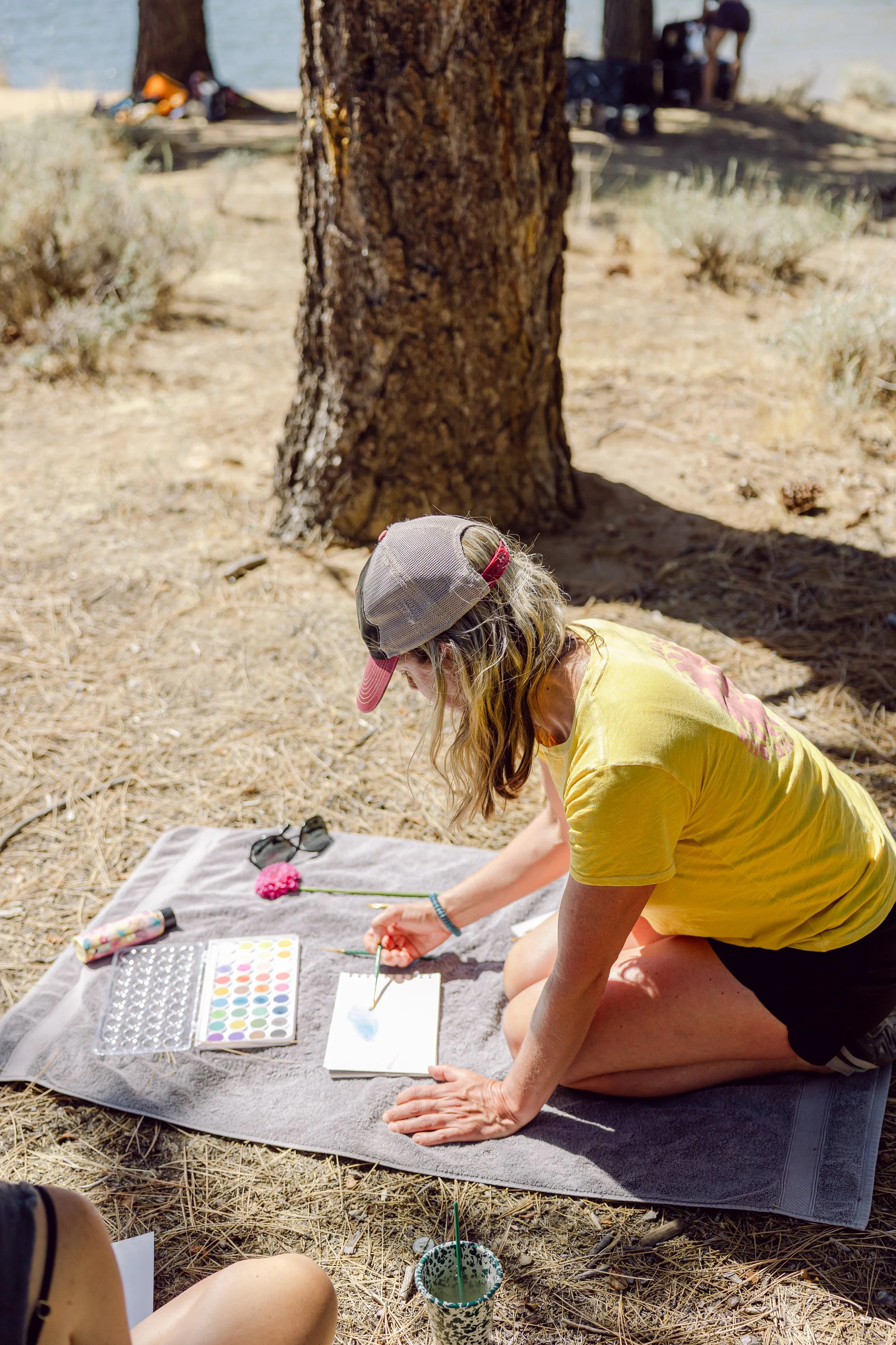 lakeside watercoloring at the camp retreat