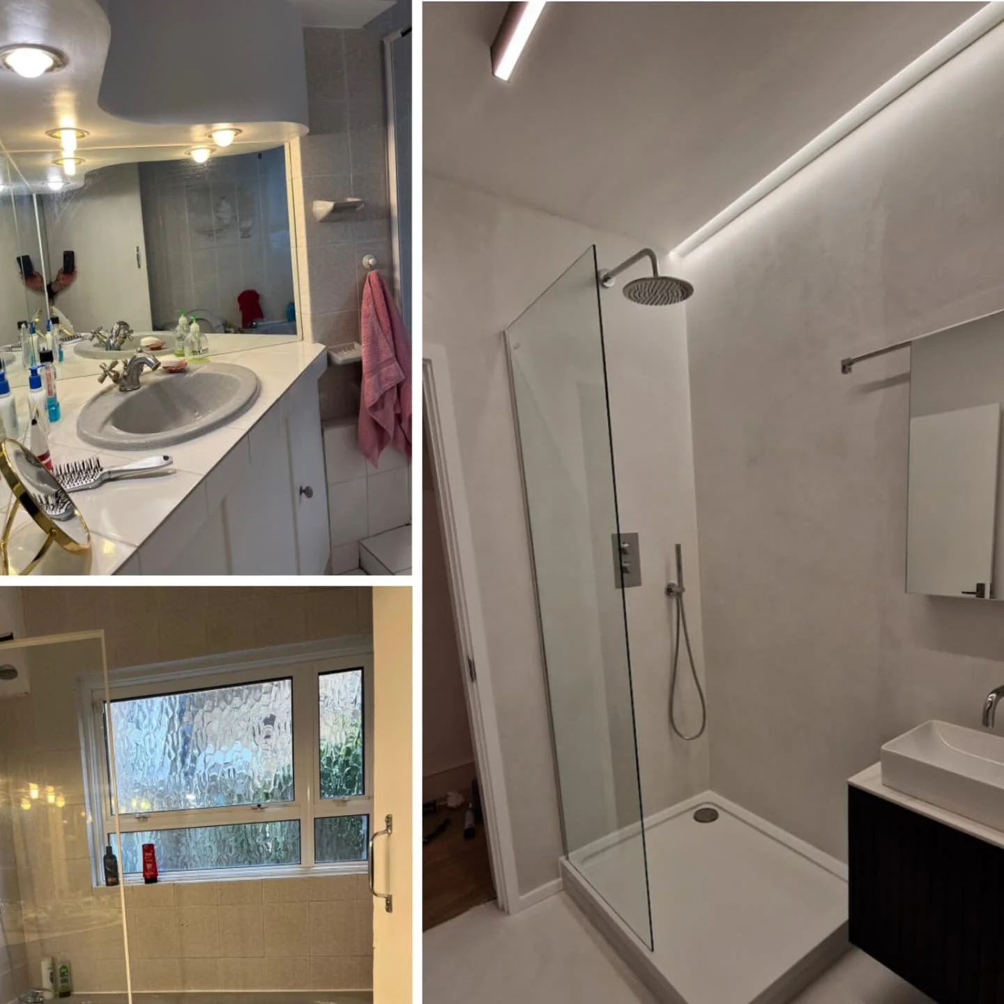 ✨️ Before &amp; After Magic! ✨
Swipe to see the incredible transformation of this outdated bathroom into a sleek, modern sanctuary! 🚿💎

From old tiles and bulky fixtures to clean lines, minimalist design, and elegant lighting, this renovation showc