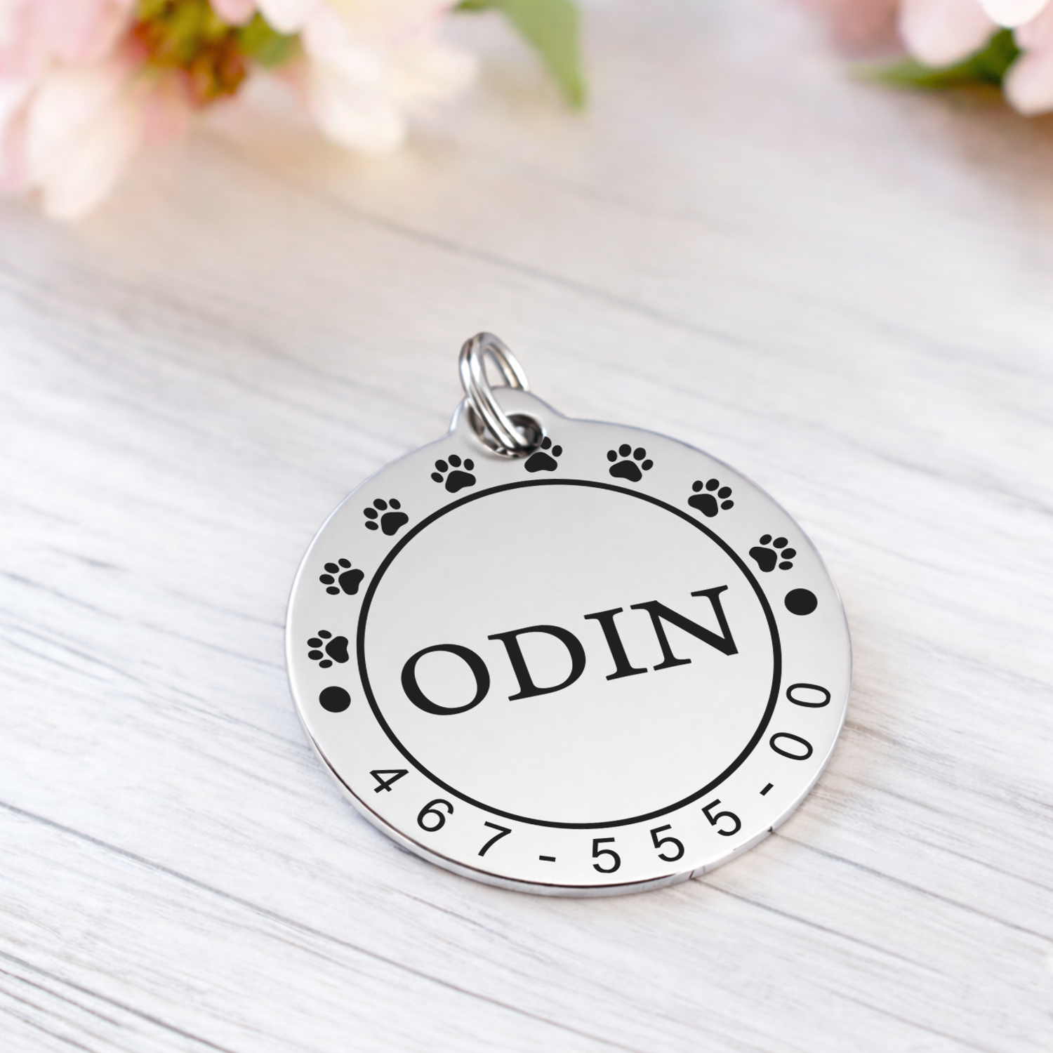 Personlig – Rundt design (telefonnummer gravert foran)