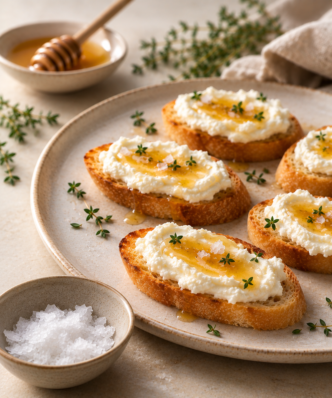 Whipped Ricotta and Honey Crostini