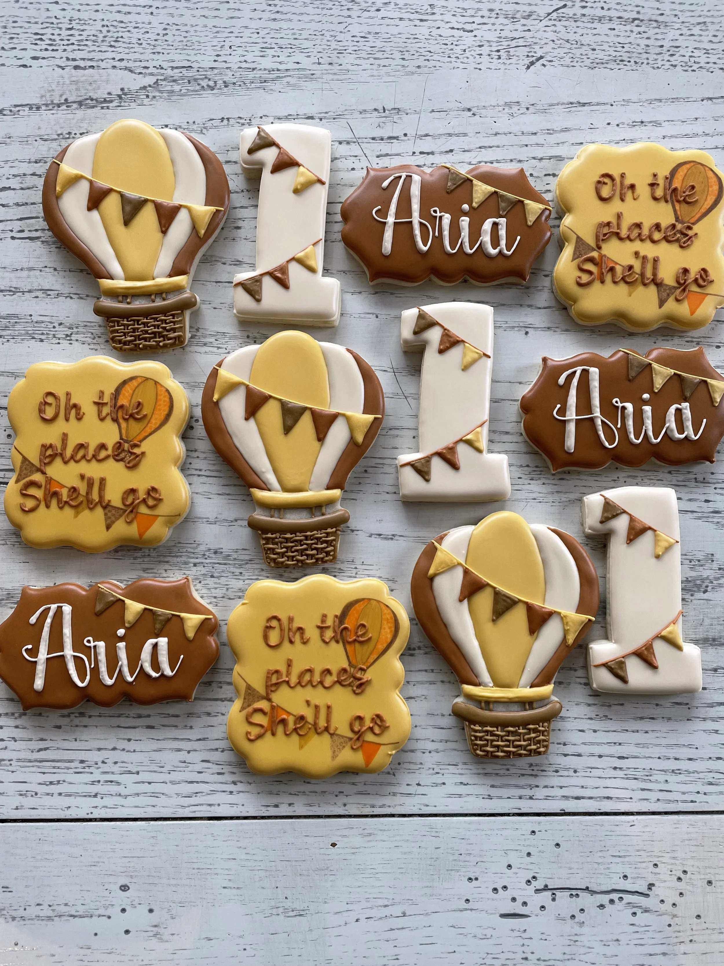 Decorative cookies with hot air balloon, number 1, and