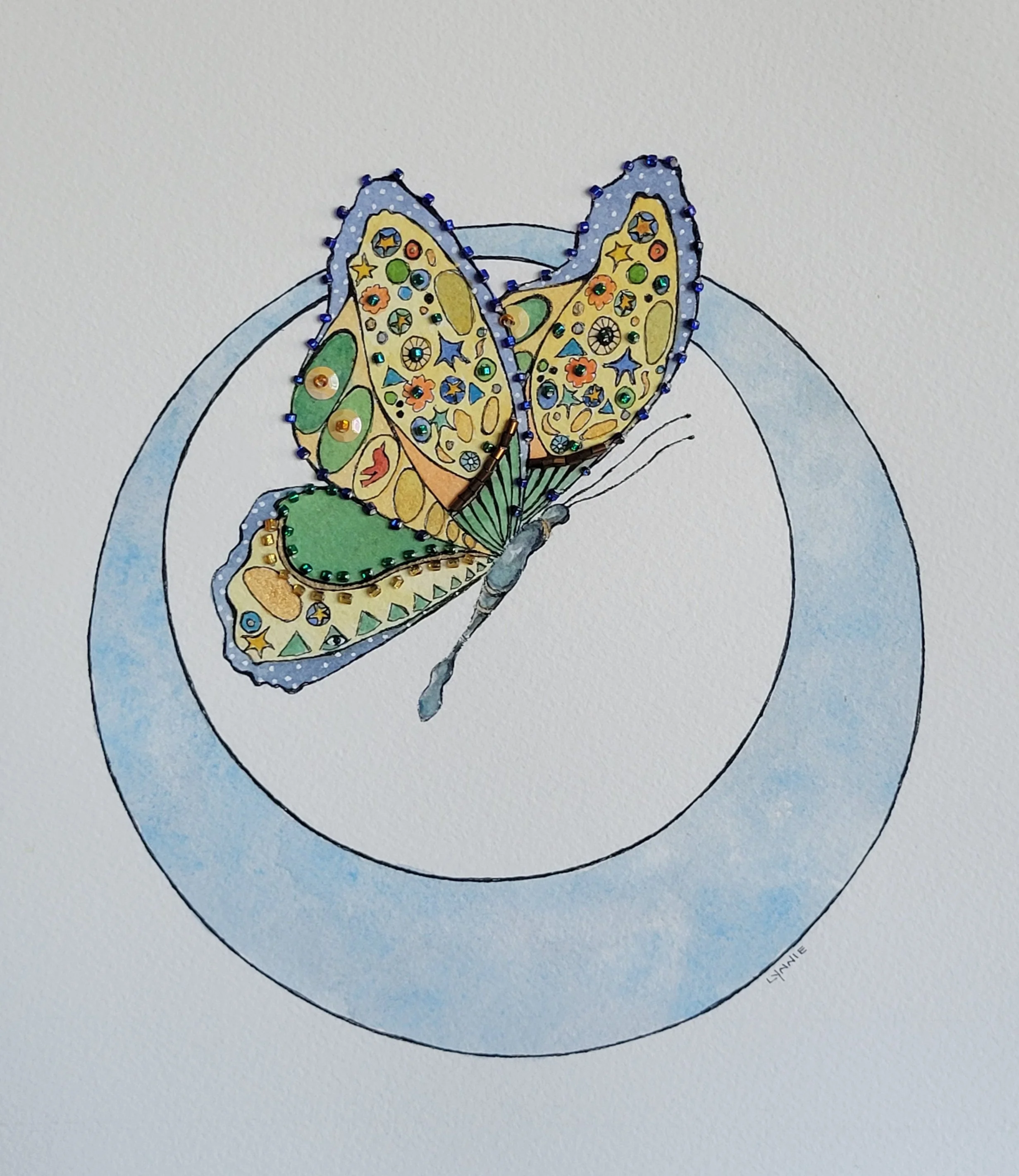 Winged 13" x 13" framed. $90