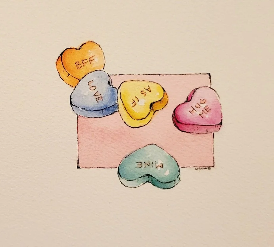 Conversation Hearts 7" x 5" matted. $15