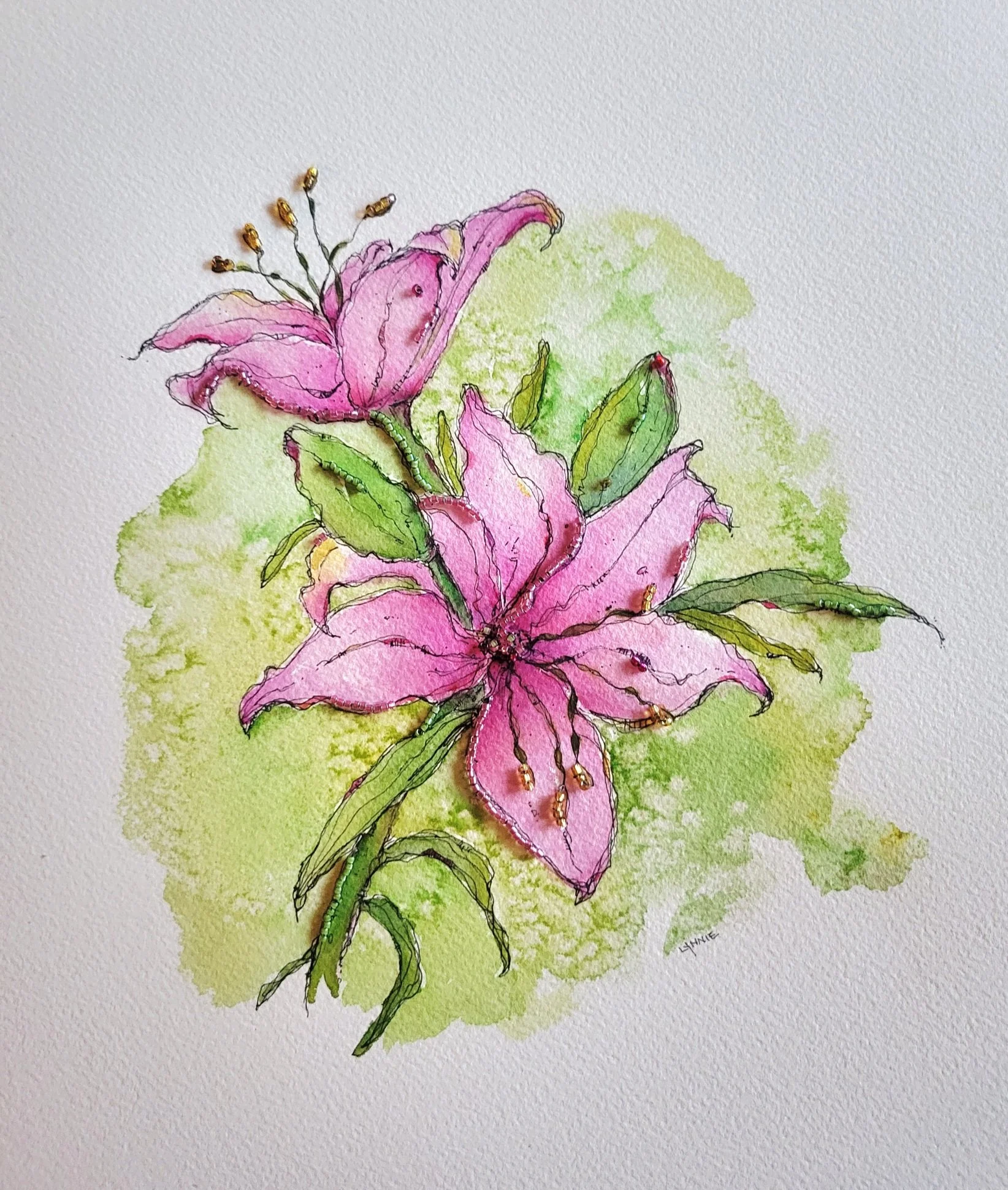Beaded Lilies 14" x 11" matted. $100