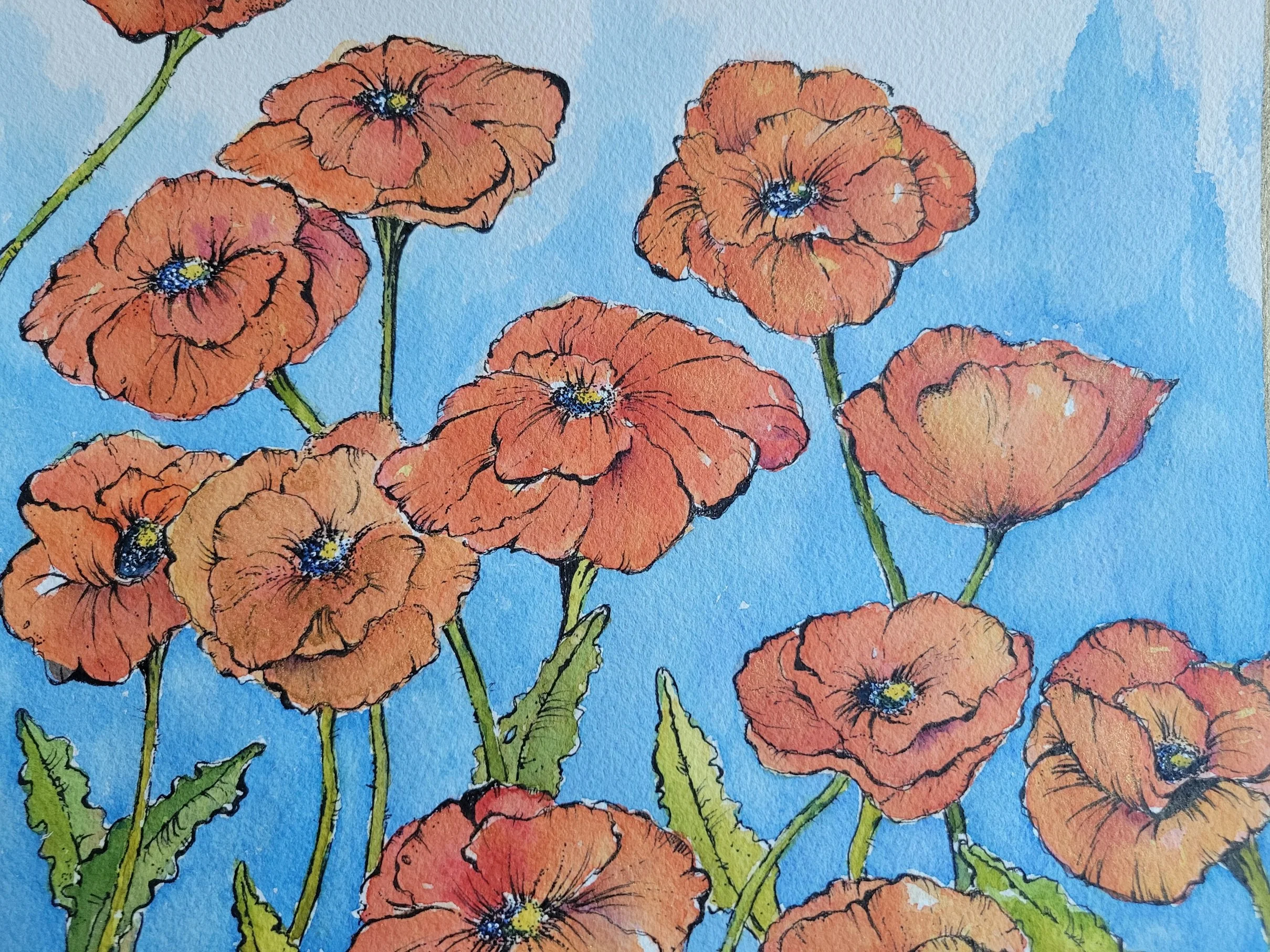 Poppies, Poppies 14" x 11 matted. $100