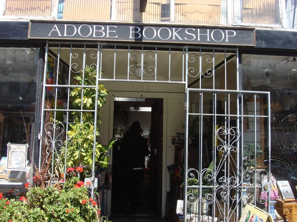 Historical photograph of Adobe Books at its former 16th Street location in San Francisco’s Mission District.
