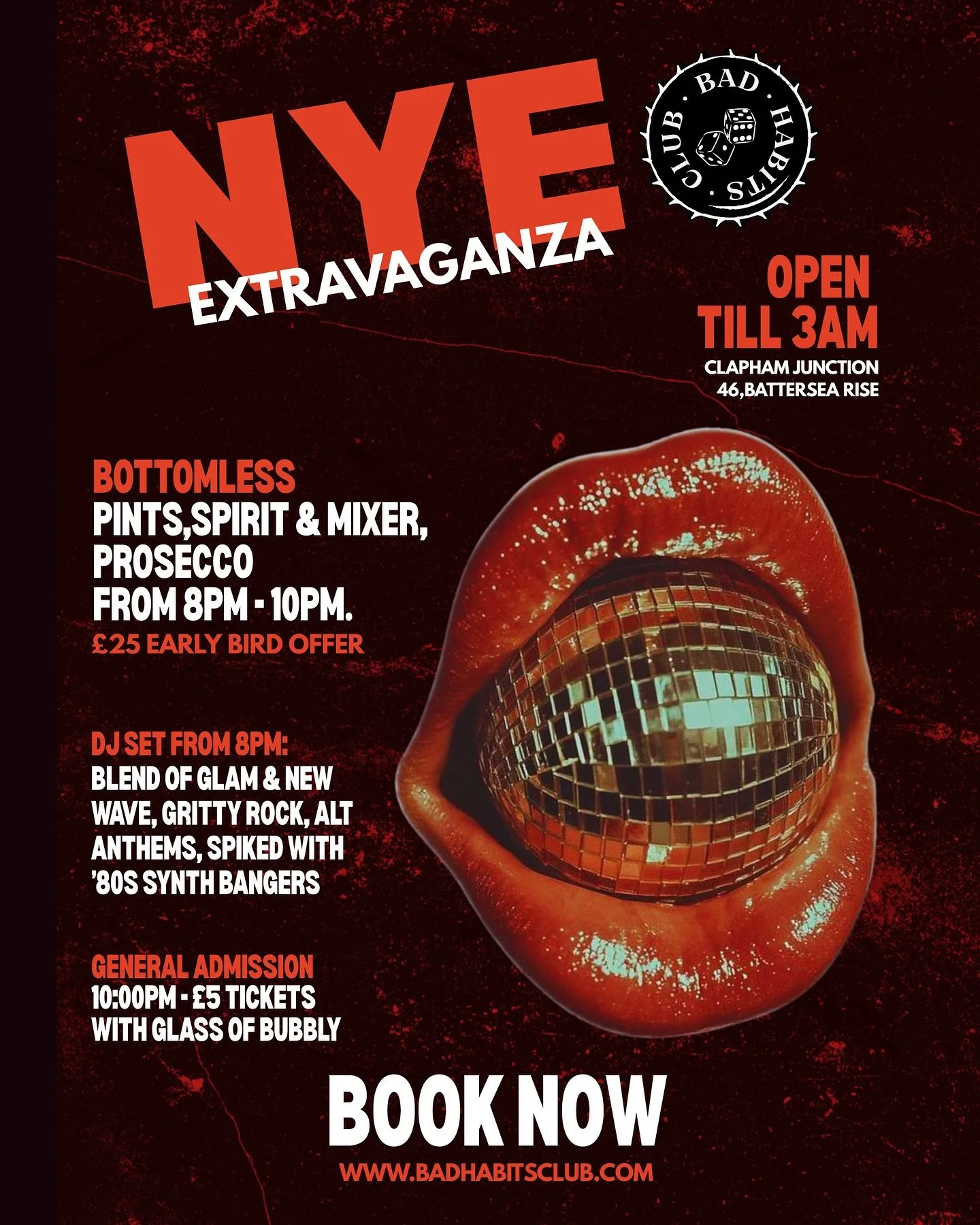 ✨ NYE CHAOS AT BAD HABITS ✨
Good things come to those who plan&hellip; lock in your crew &amp; your night of mayhem! 🥂🎉

🎟 Early bird tickets: &pound;25 -  BOTTOMLESS PINTS, SPIRITS &amp; MIXER, PROSECCO 8&ndash;10PM
🕒 Doors open till 3AM
10PM on