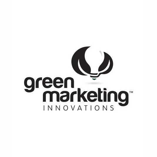 Logo of Green Marketing Innovations featuring a stylized lightbulb with a green leaf inside.
