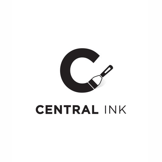 Logo featuring a stylized letter 'C' with a paintbrush inside it, and the words 'CENTRAL INK' below.