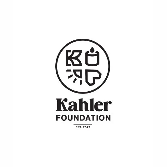 Logo of the Kahler Foundation, established in 2022, featuring a circular design with symbols including a leaf, candle, and abstract shapes, with the text 'Kahler Foundation' underneath.