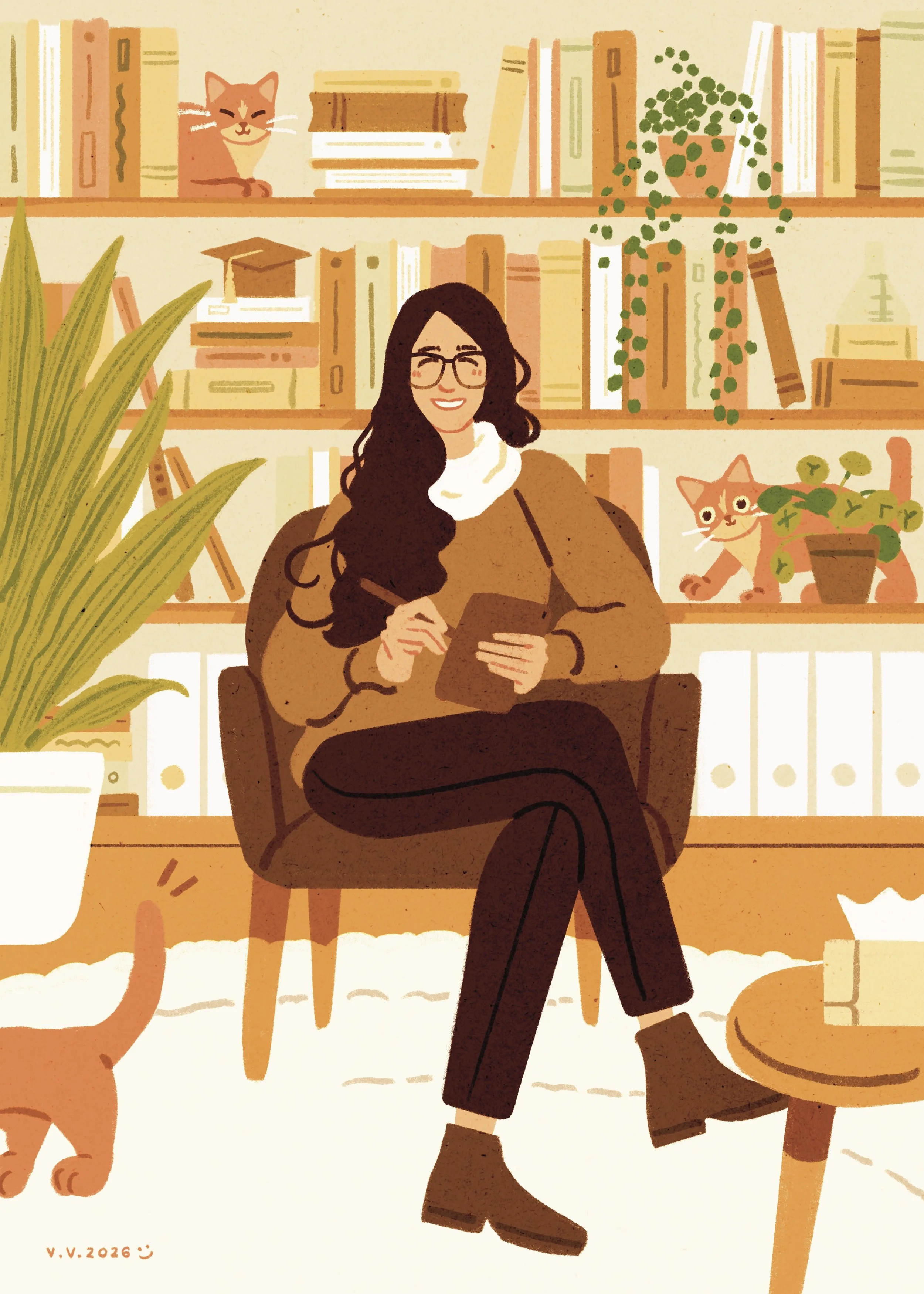 Portrait illustrated by Vivian Van of Meowcha Studio!