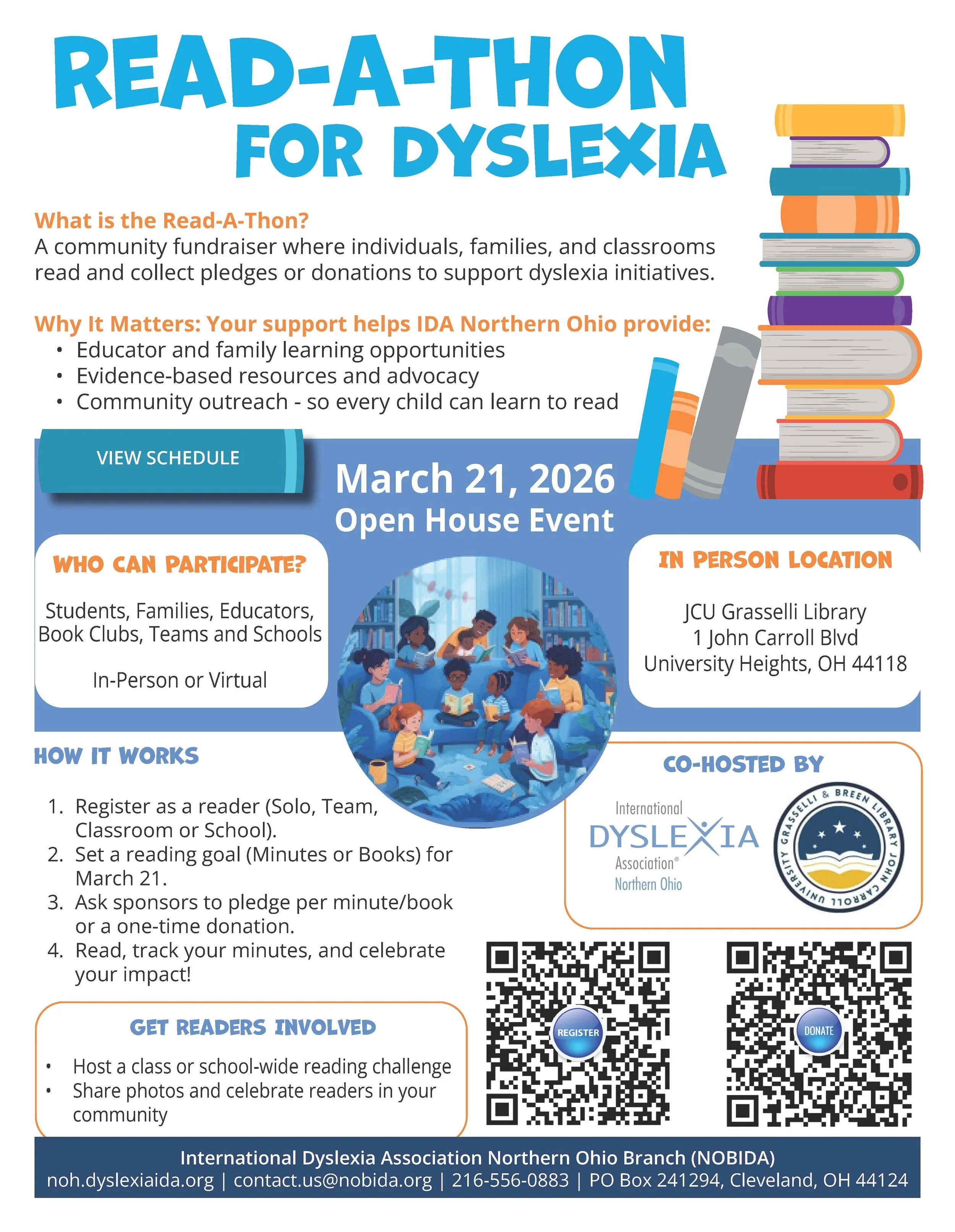 Read-A-Thon co-sponsored by the JCU Learning Center and the International Dyslexia Association Northern Ohio Branch