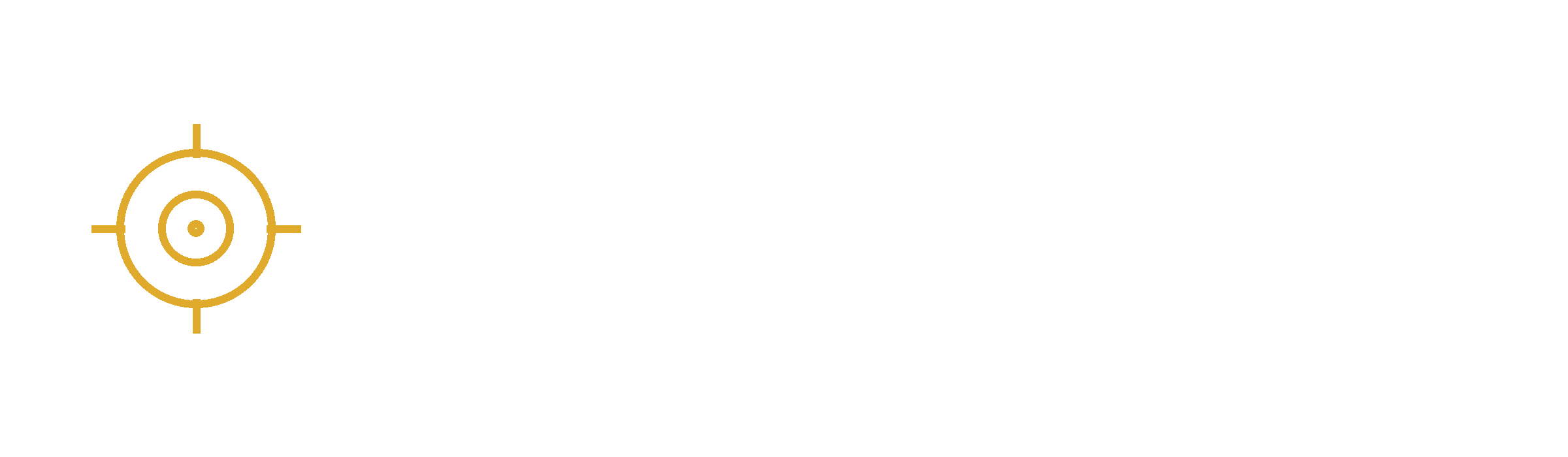 Logo with a gold target icon on a black background and white text that says 'Designed for complex B2B growth'.