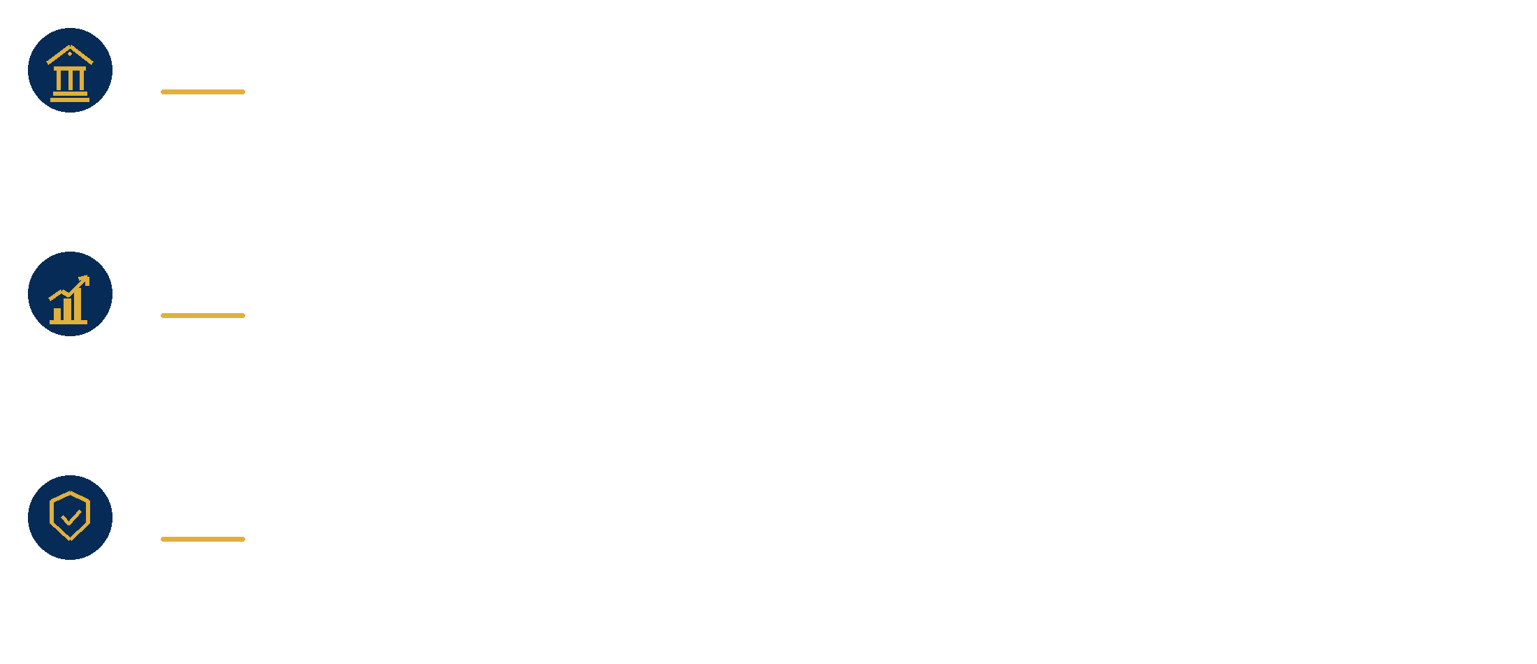 A black background with white and yellow text and icons describing three core architectures: Business Development, Delivery Performance, and Revenue Assurance, each with a brief description and accompanying blue icons.