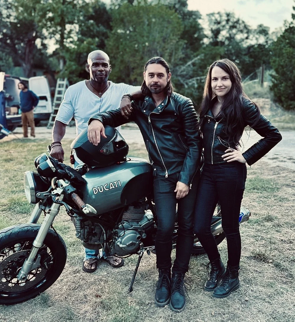 On set of "Finding Solace" with Director Maurice Moore, and stunt double Logan Chase.