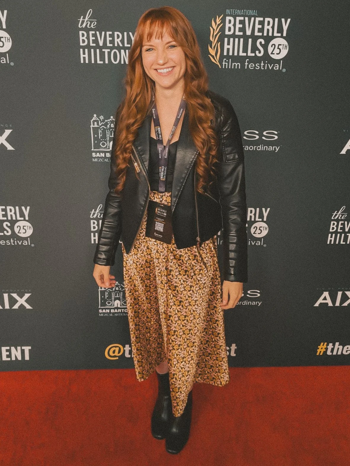 On the red carpet at Beverly Hills Film Festival 2025 for "Grand Romantic Gestures." Directed by Emily Grooms, produced by Marissa Falsone.