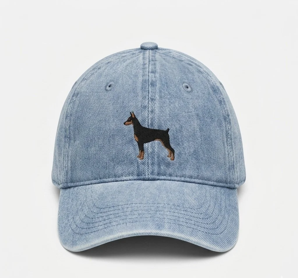 Doberman Dog Embroidered Denim Baseball Cap