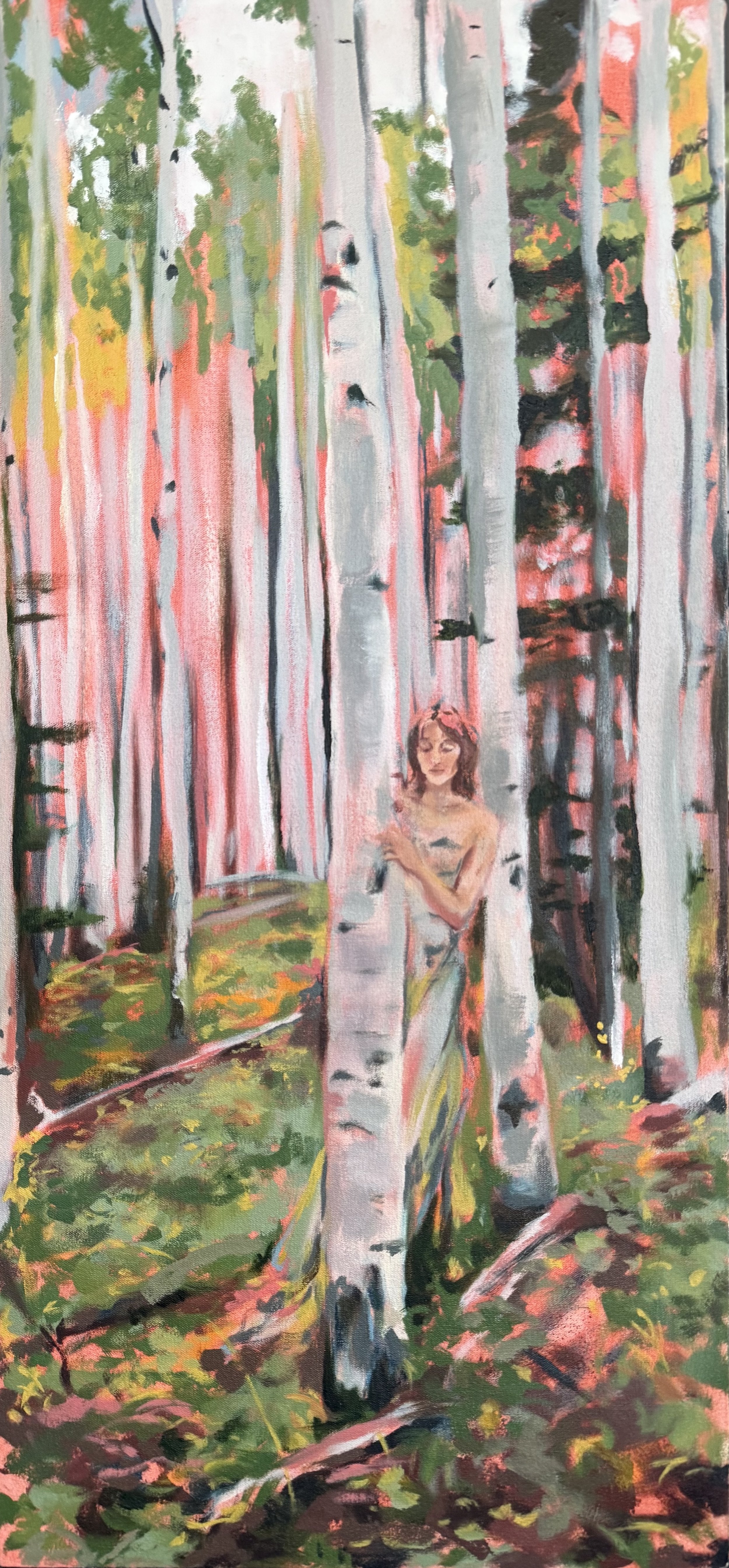 Birch Spirit, 2024, oil on canvas, 36 x 16in.