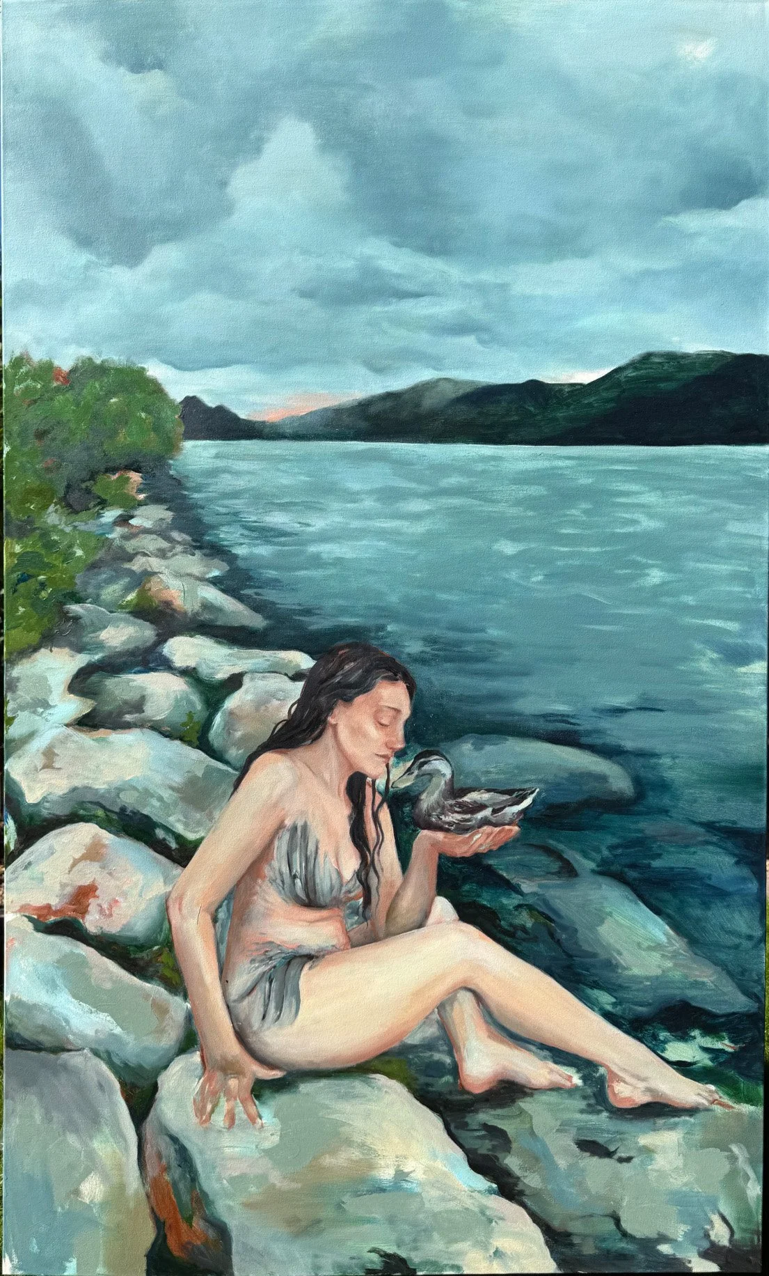 Duck Medicine, 2024, oil on canvas, 60 x 36 in.