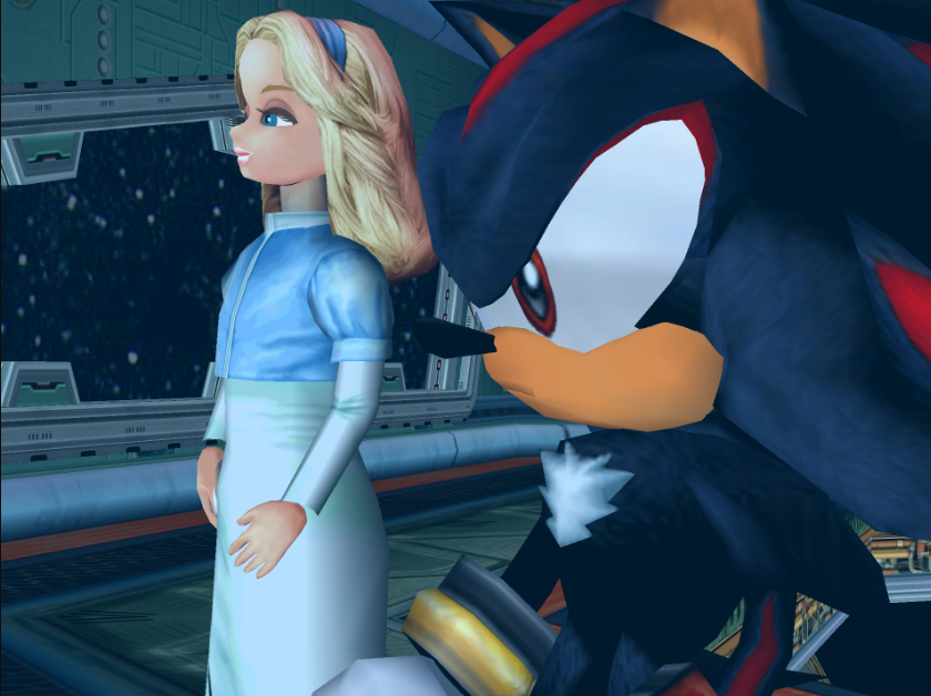 Screenshot of Shadow and Maria aboard the Space Colony ARK from Sonic Adventure 2.