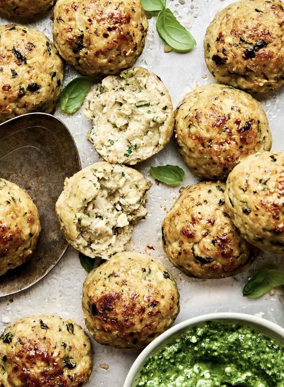 Pesto Meatballs with Lemon Herb Rice