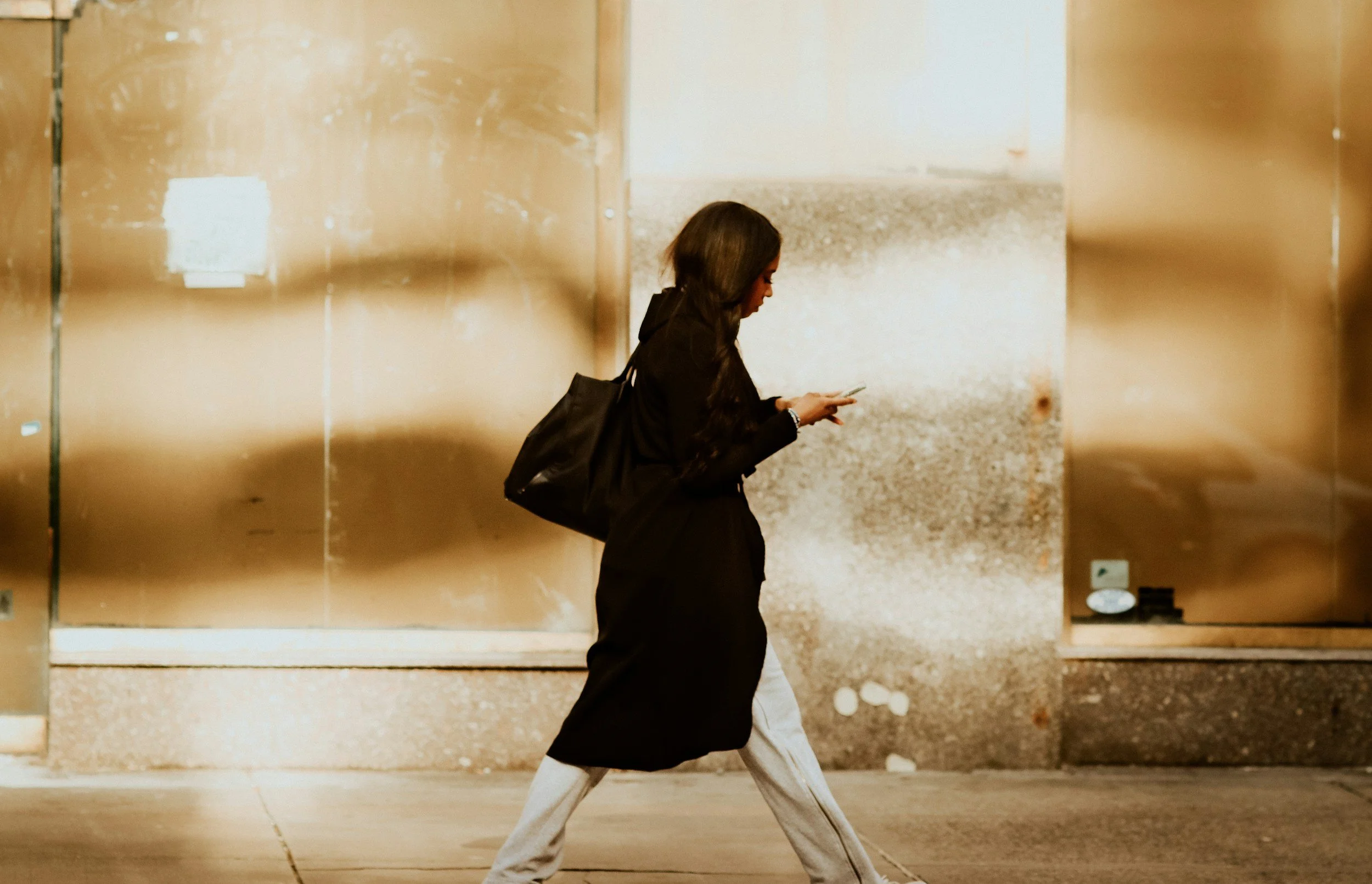 Woman rushing to work in New York City