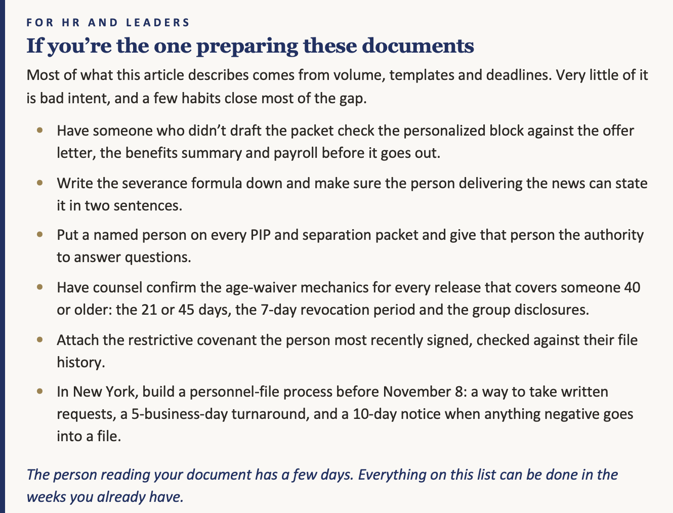 Preparing a PIP or Severance Agreement