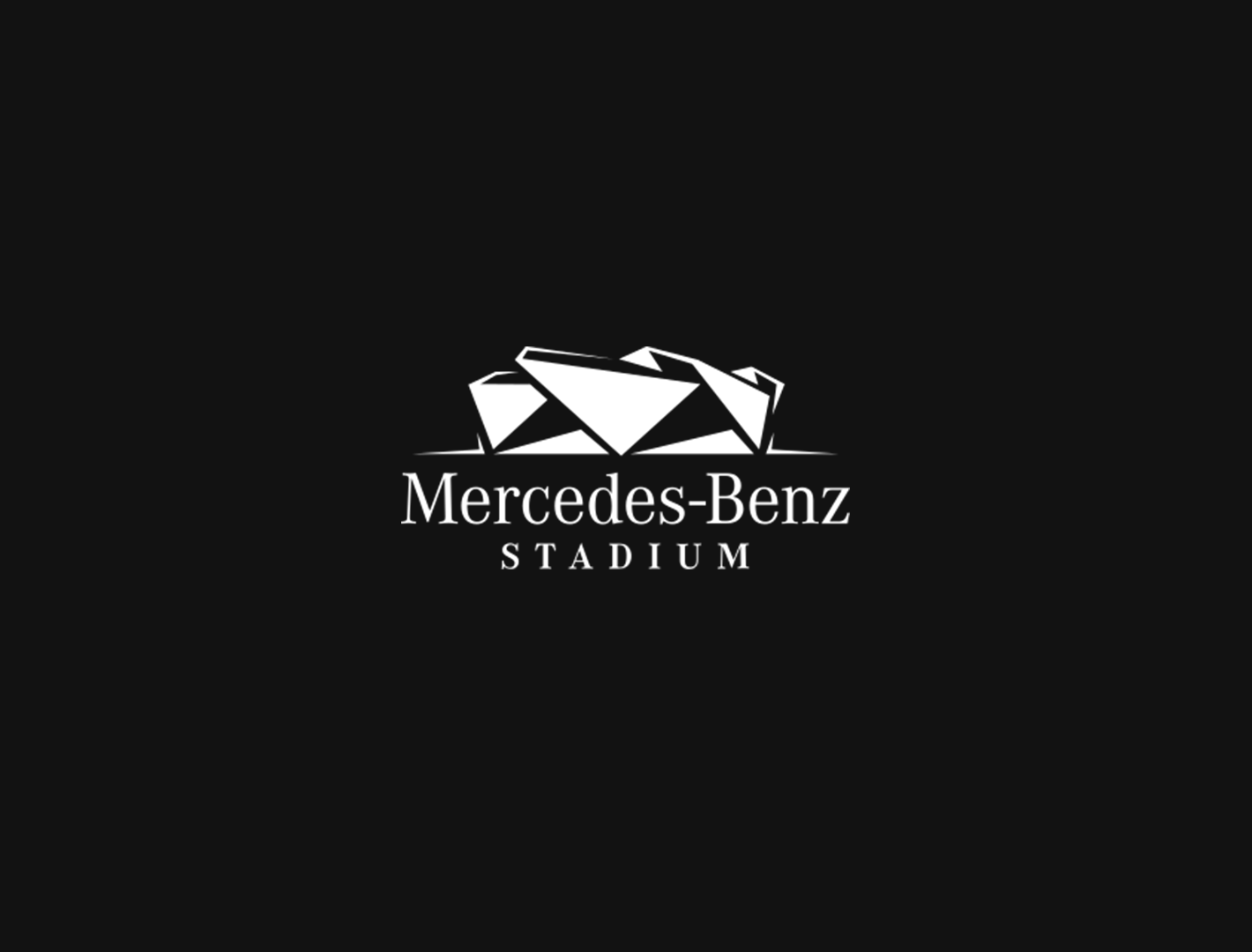 Mercedes-Benz Stadium logo in black and white on black background.