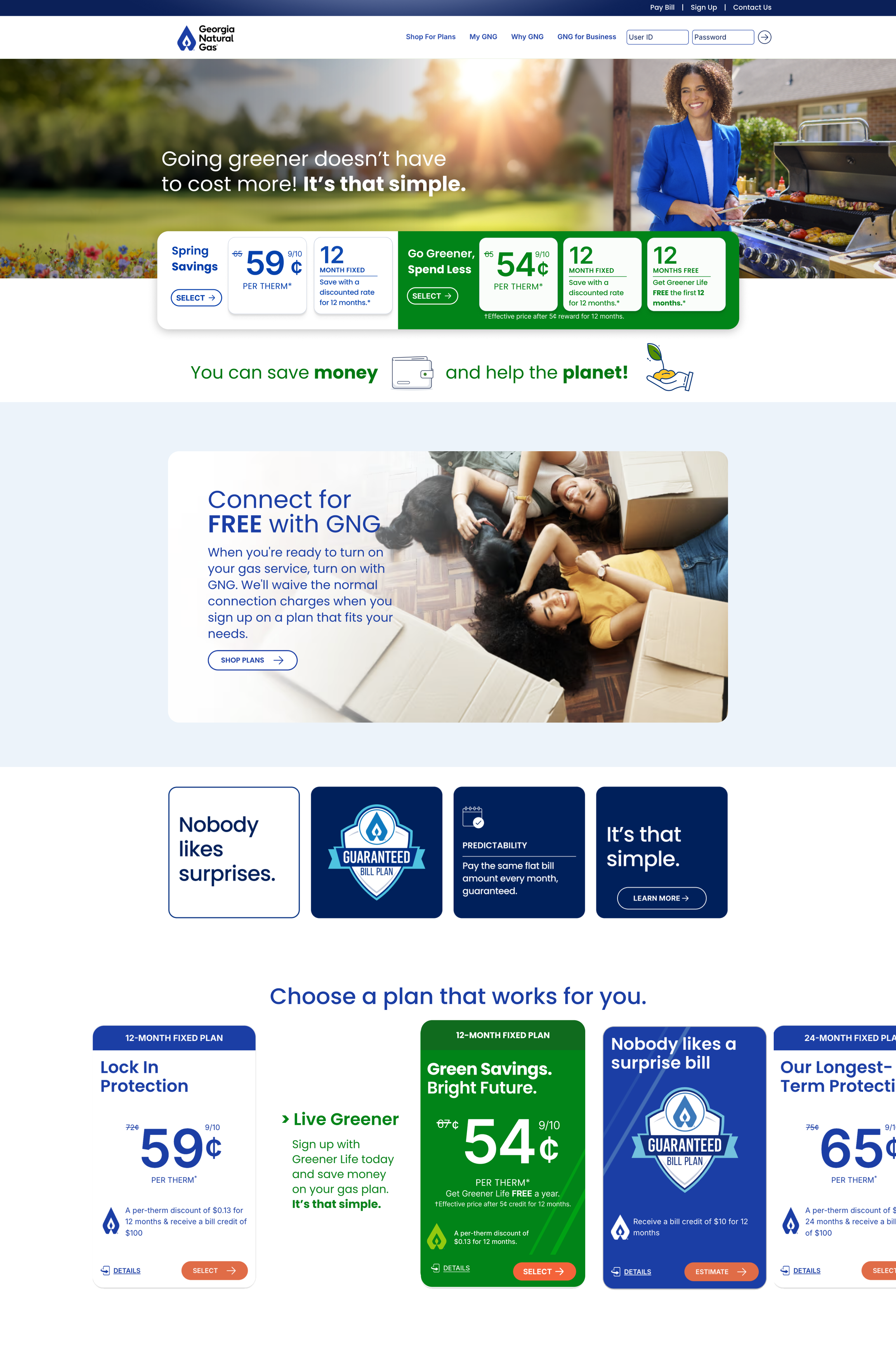 A screenshot of the new GNG.com Home page, illustrating modular sections managed by the DXP, pricing options personalized for the individual user by Moengage, and standardized components for easy reconfiguration.