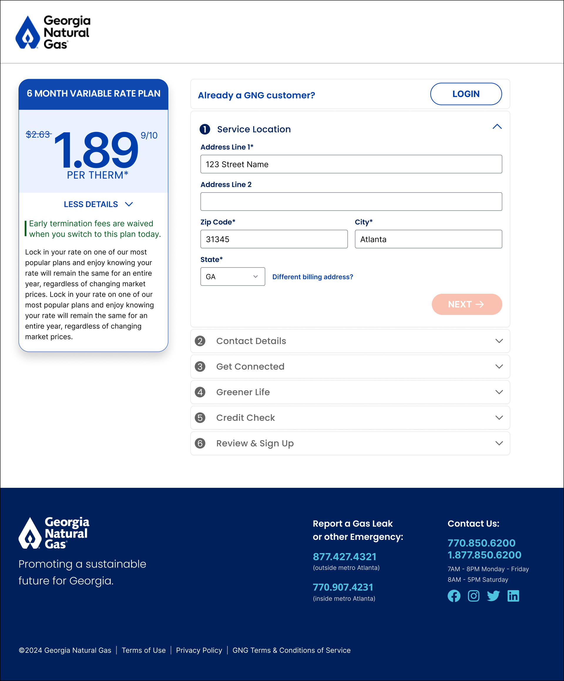 A screenshot of the fully-redesigned online customer enrollment wizard, showing clear status indications, flexible interactions, and progressive disclosure.