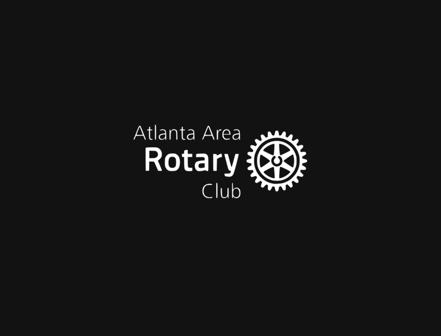 Black background with white text and a gear symbol, reading 'Atlanta Area Rotary Club'
