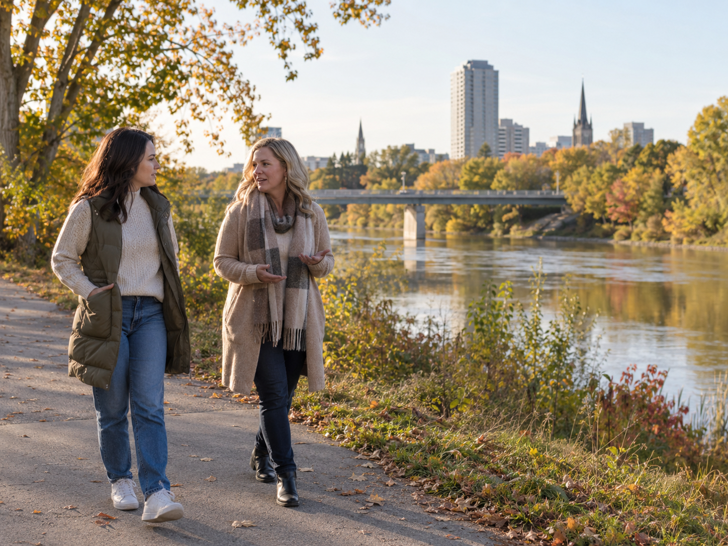 Therapist and client engaging in walk-and-talk therapy in London Ontario, also offered in Brantford Ontario