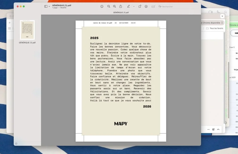 J&rsquo;ai toujours aim&eacute; les cartes de v&oelig;ux et le moment de les &eacute;crire. Un bon moyen et moment pour faire le point, s&rsquo;arr&ecirc;ter, se souvenir, se souhaiter et remercier ceux qui nous portent jusque l&agrave;.

Par contre 
